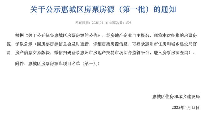 惠城区住建局公示房票房源，多种房产类型可选