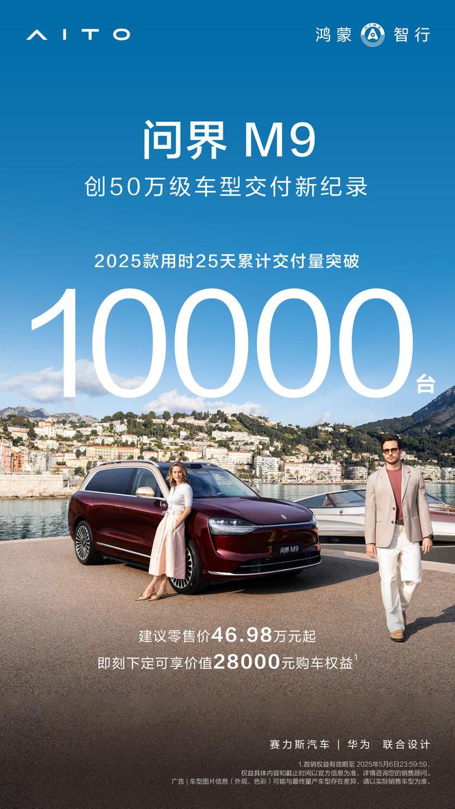 鸿蒙智行 2025 款问界 M9 汽车 25 天累计交付破 1 万台