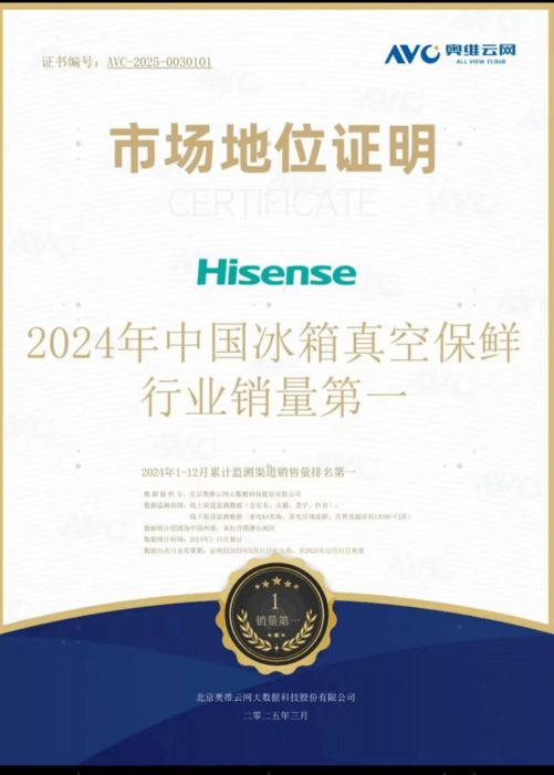 海信冰箱2024年成绩斐然：全渠道销量第一，海信冰箱：创新驱动，2024年在保鲜行业大放异彩